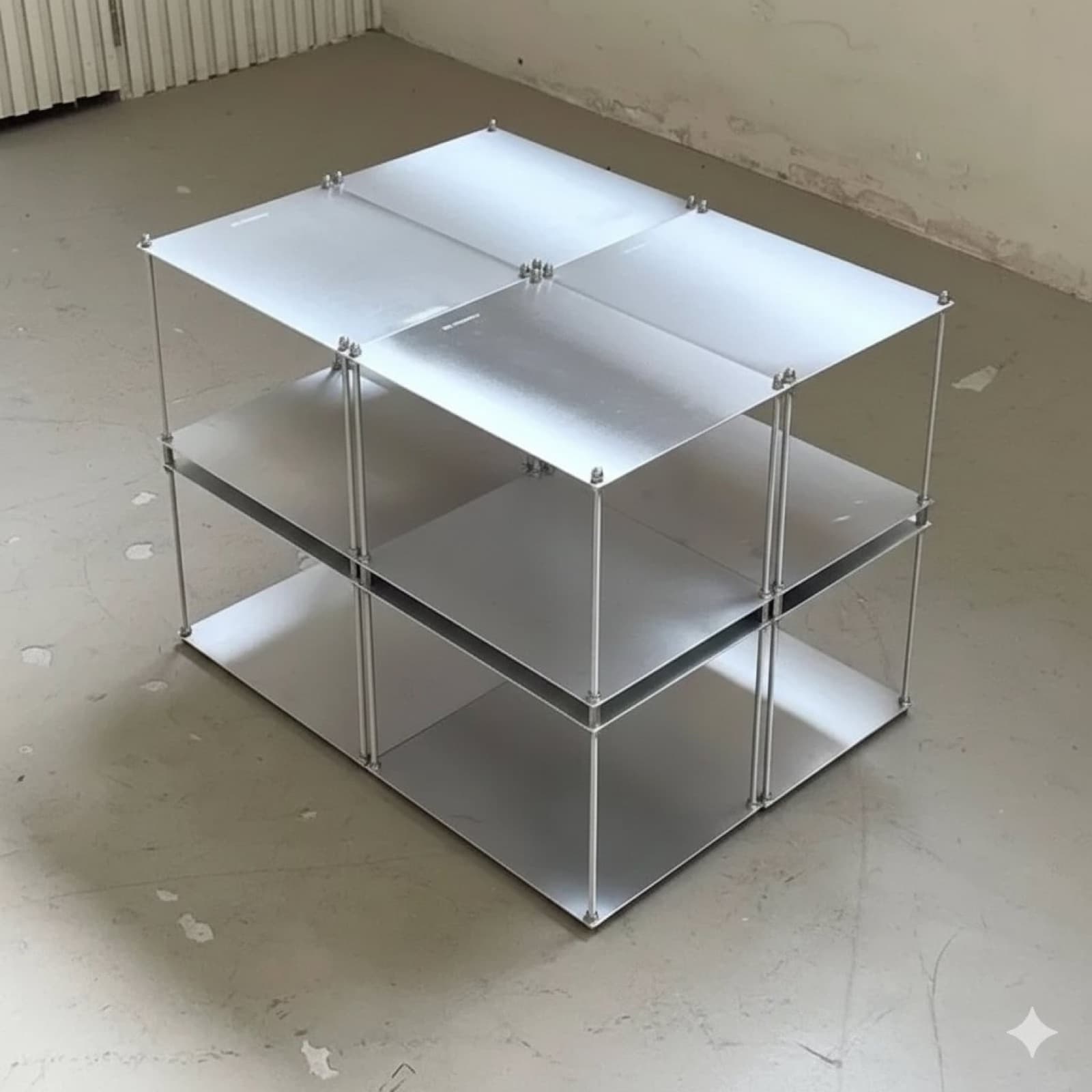 The Grid brushed aluminium shelving unit